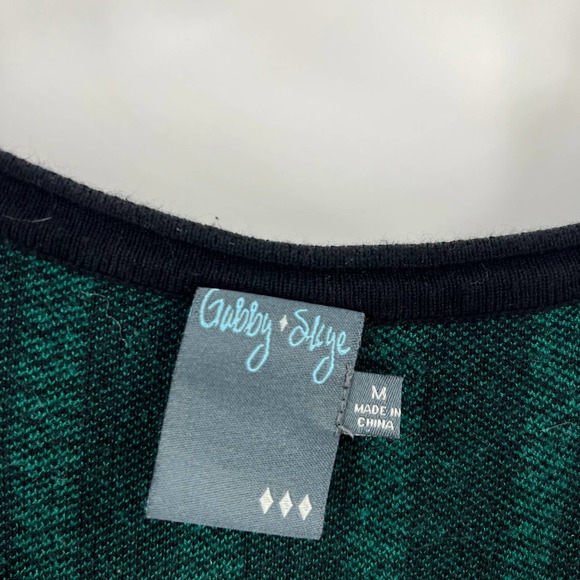 Gabby Style Black Dark Green Striped Short Sleeve Sweater Dress Pleated Medium - Picture 4 of 6